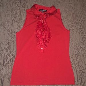 Red ruffle front sleeveless top